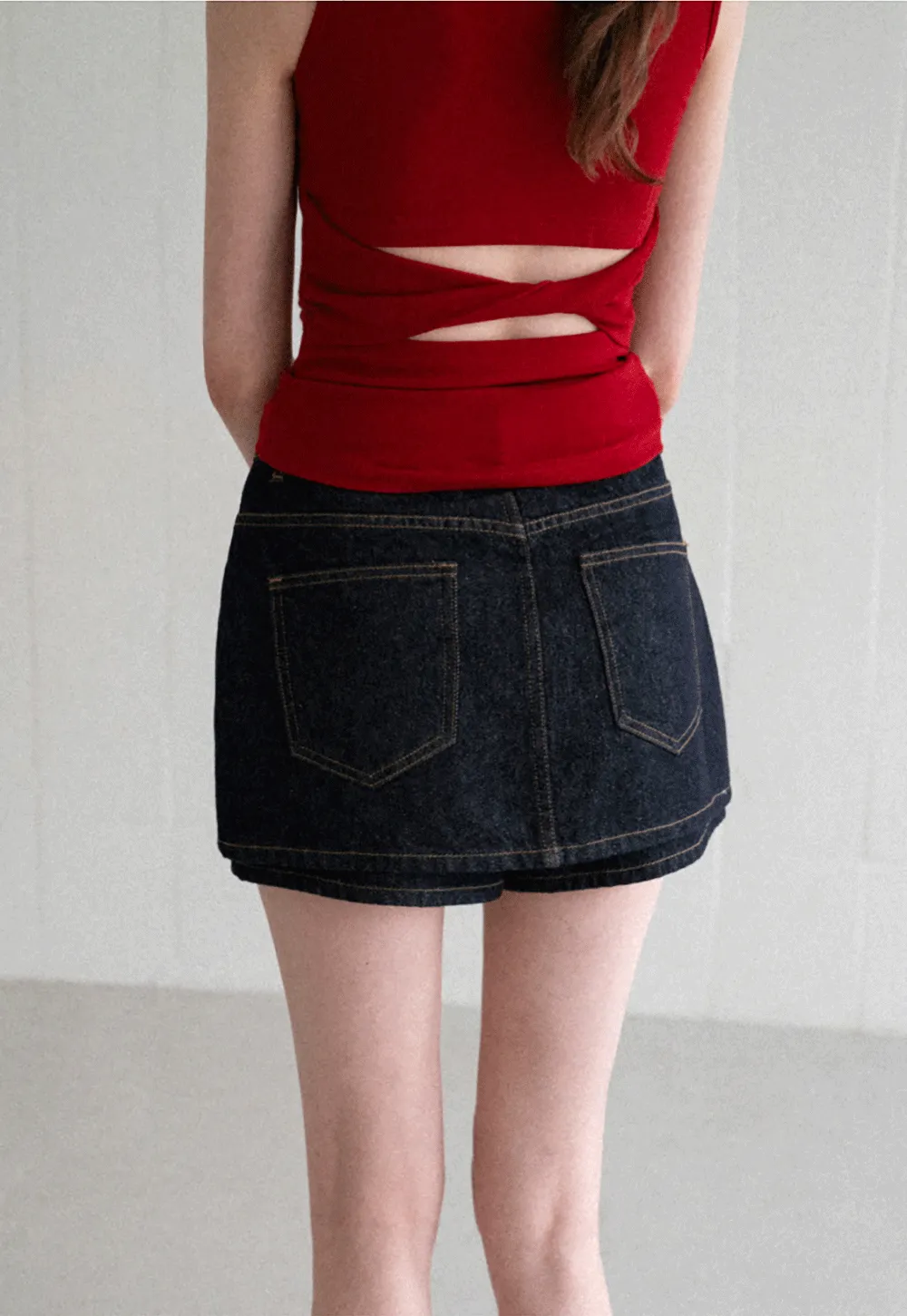 High Waist Denim Mini Skirt With Belt Loop Detail