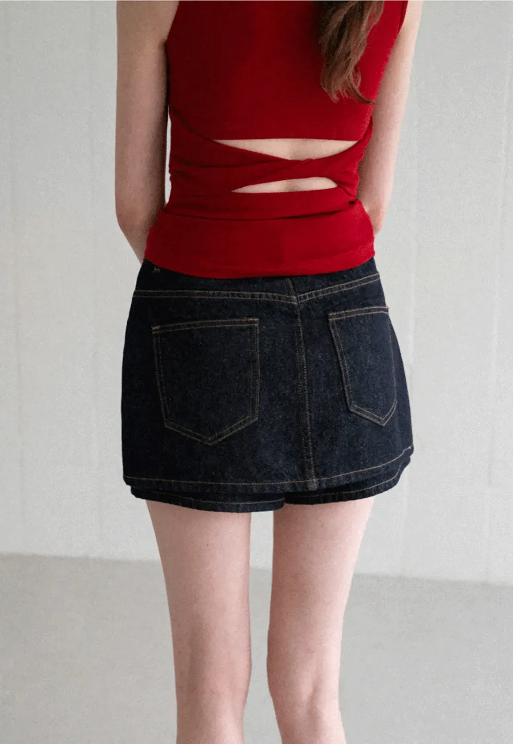High Waist Denim Mini Skirt With Belt Loop Detail