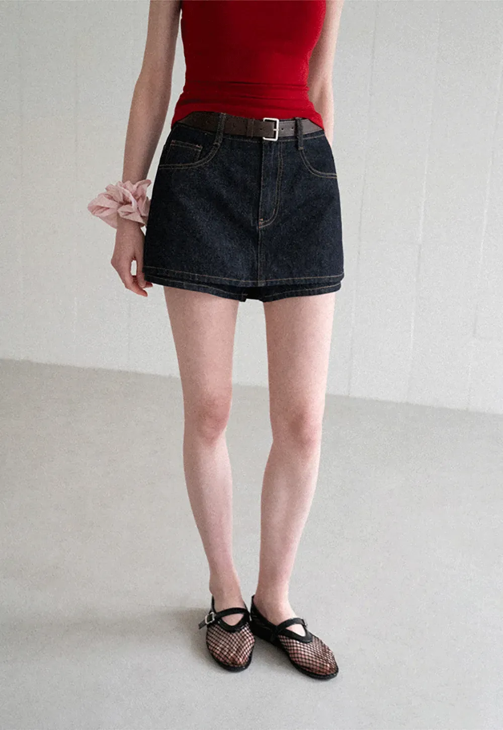 High Waist Denim Mini Skirt With Belt Loop Detail