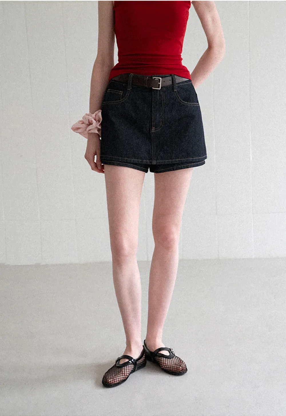 High Waist Denim Mini Skirt With Belt Loop Detail