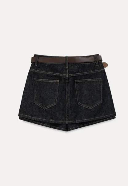 High Waist Denim Mini Skirt With Belt Loop Detail