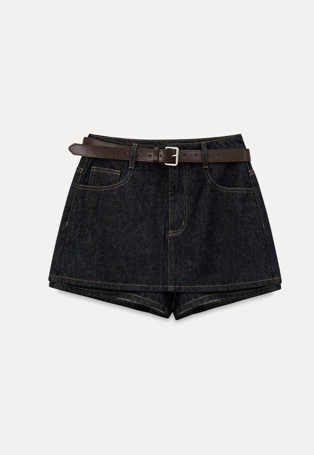 High Waist Denim Mini Skirt With Belt Loop Detail