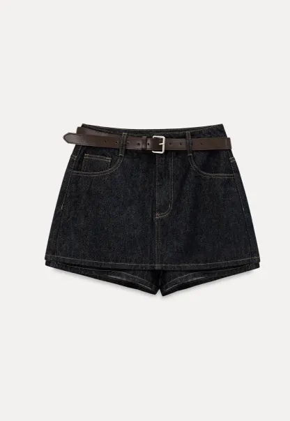 High Waist Denim Mini Skirt With Belt Loop Detail