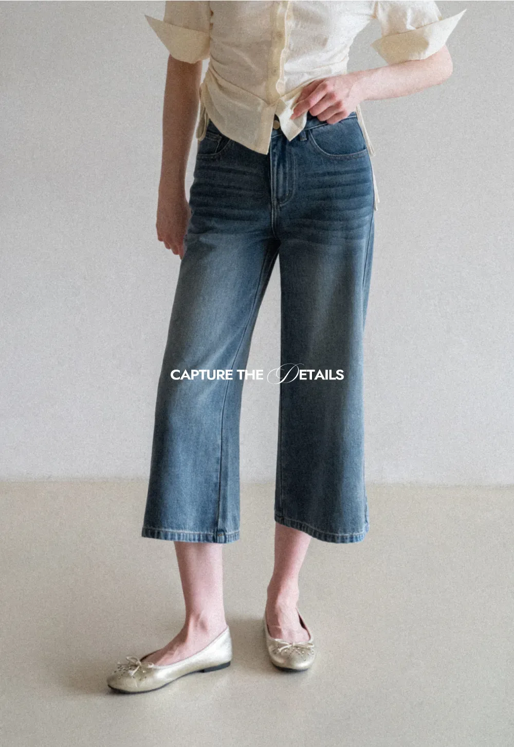 Cropped Wide Leg Denim Pants
