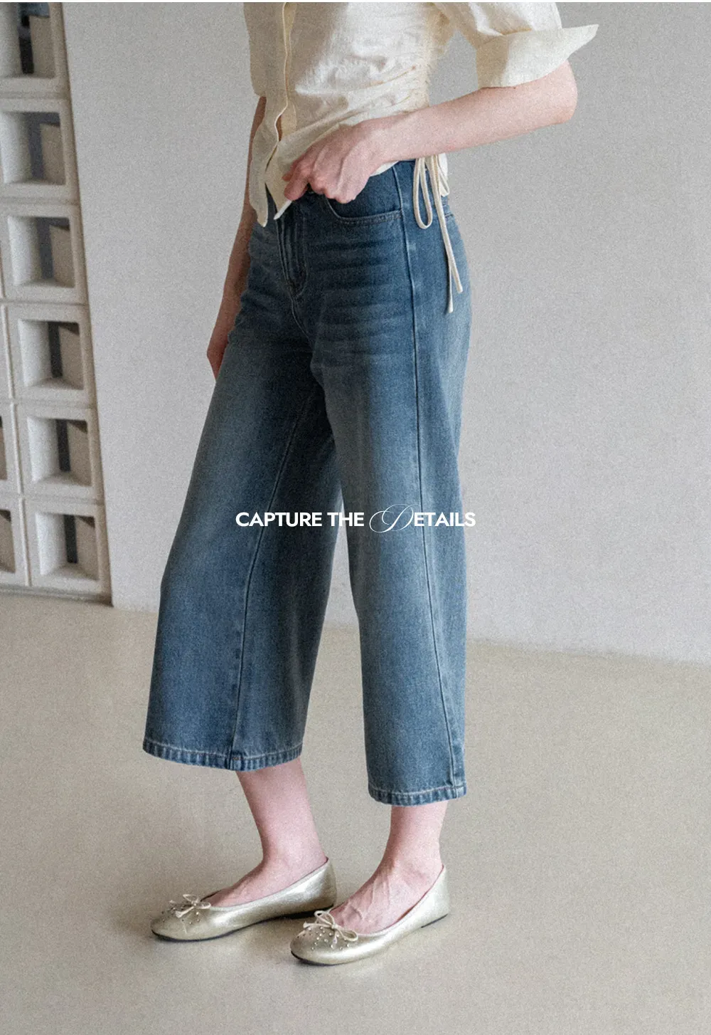 Cropped Wide Leg Denim Pants
