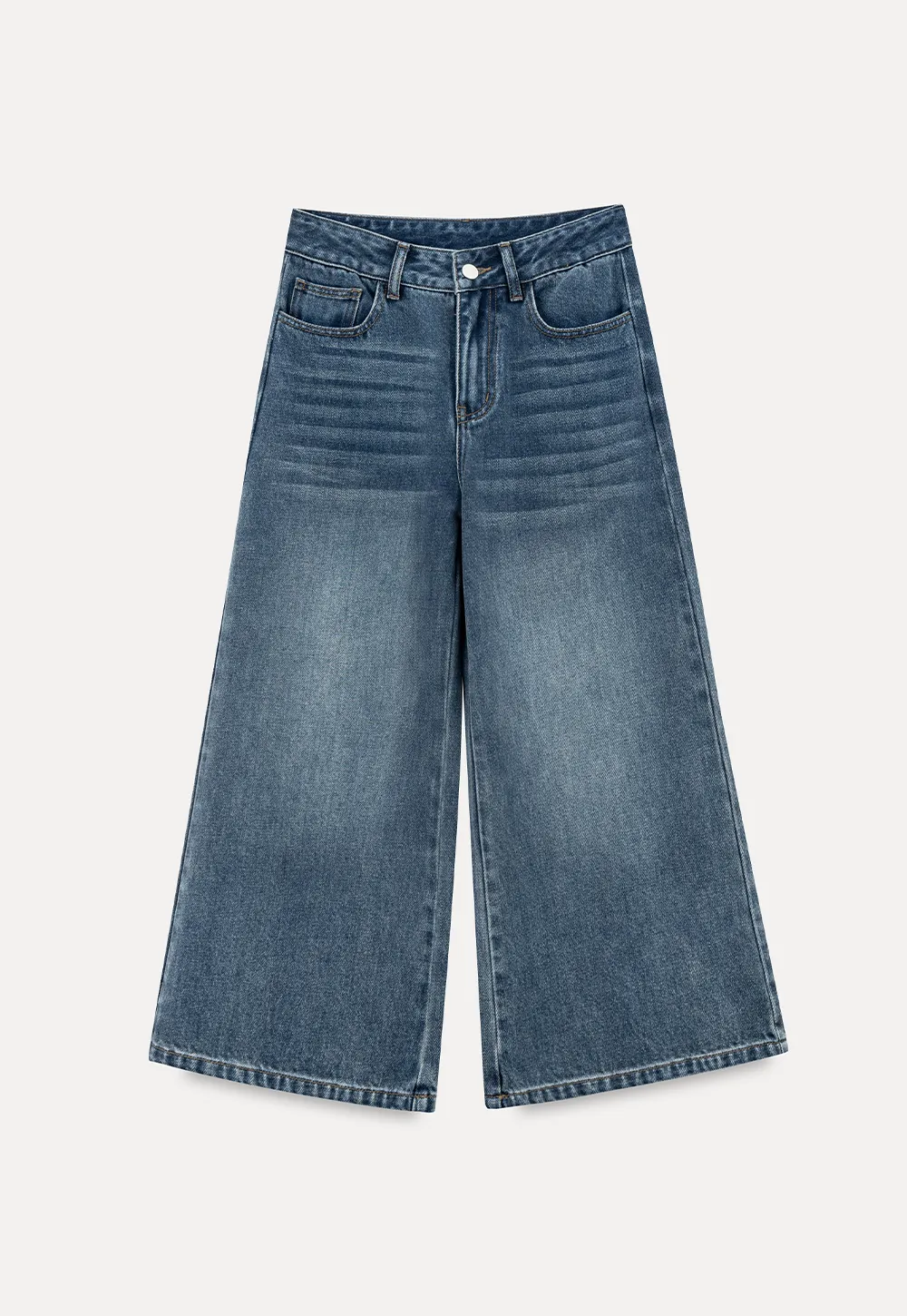 Cropped Wide Leg Denim Pants