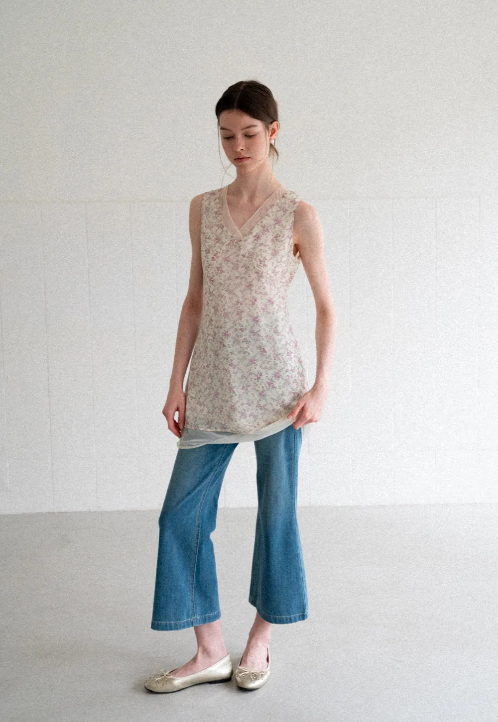Cropped Flare Leg Denim Jeans