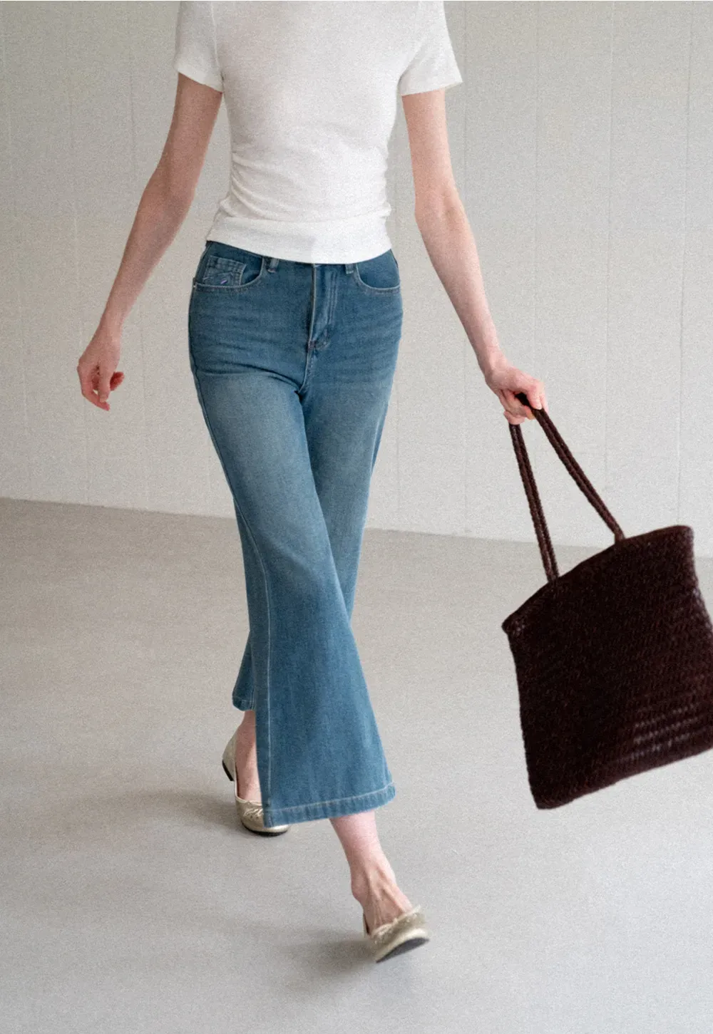 Cropped Flare Leg Denim Jeans