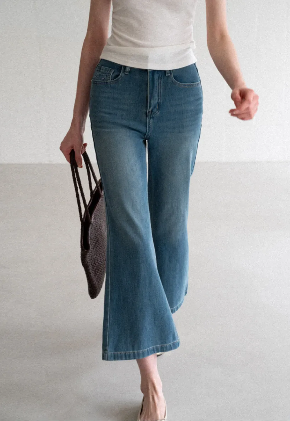 Cropped Flare Leg Denim Jeans