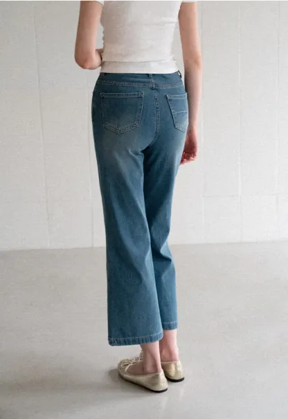 Cropped Flare Leg Denim Jeans