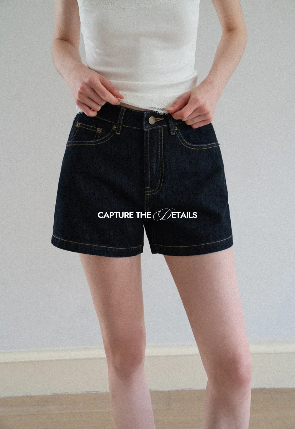 Lace Trim High Waist Denim Shorts