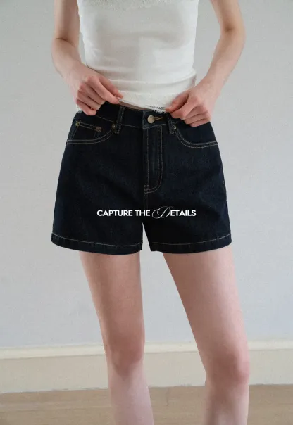 Lace Trim High Waist Denim Shorts