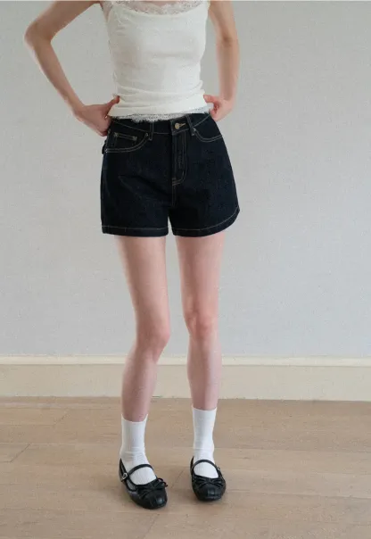 Lace Trim High Waist Denim Shorts