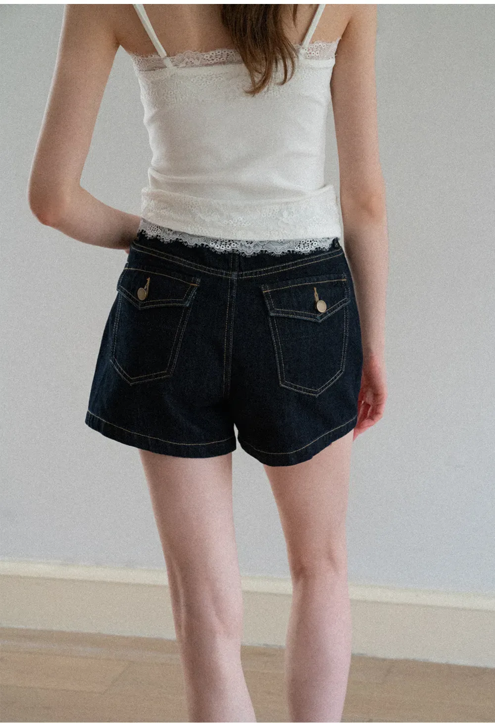 Lace Trim High Waist Denim Shorts