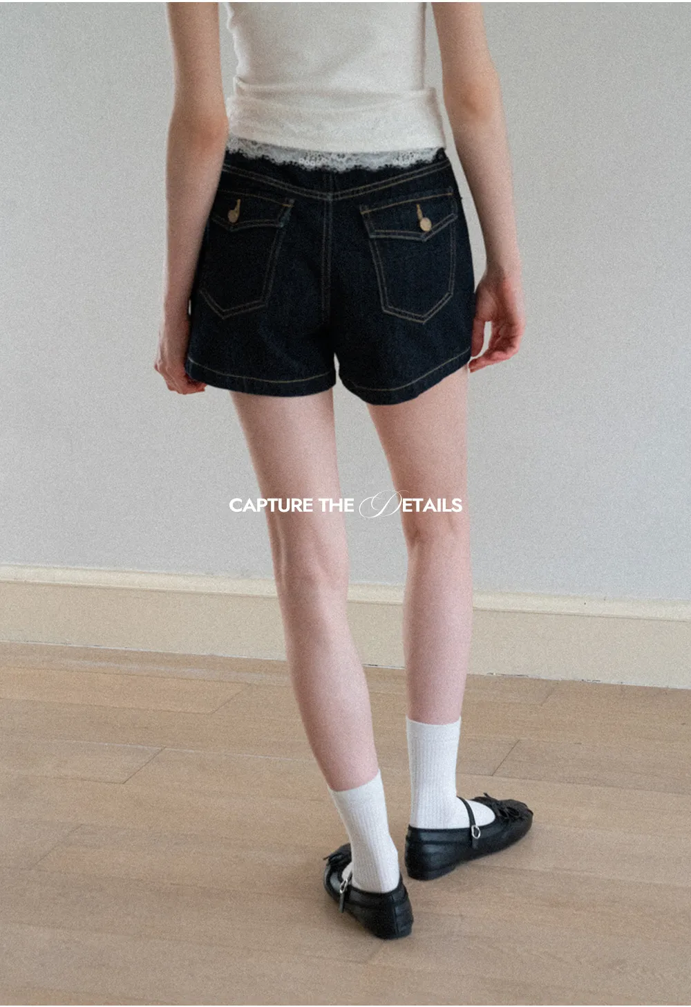 Lace Trim High Waist Denim Shorts