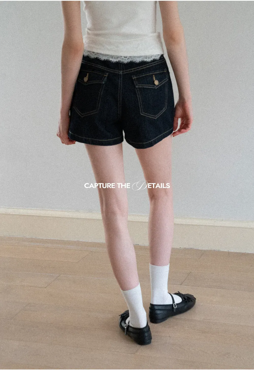 Lace Trim High Waist Denim Shorts