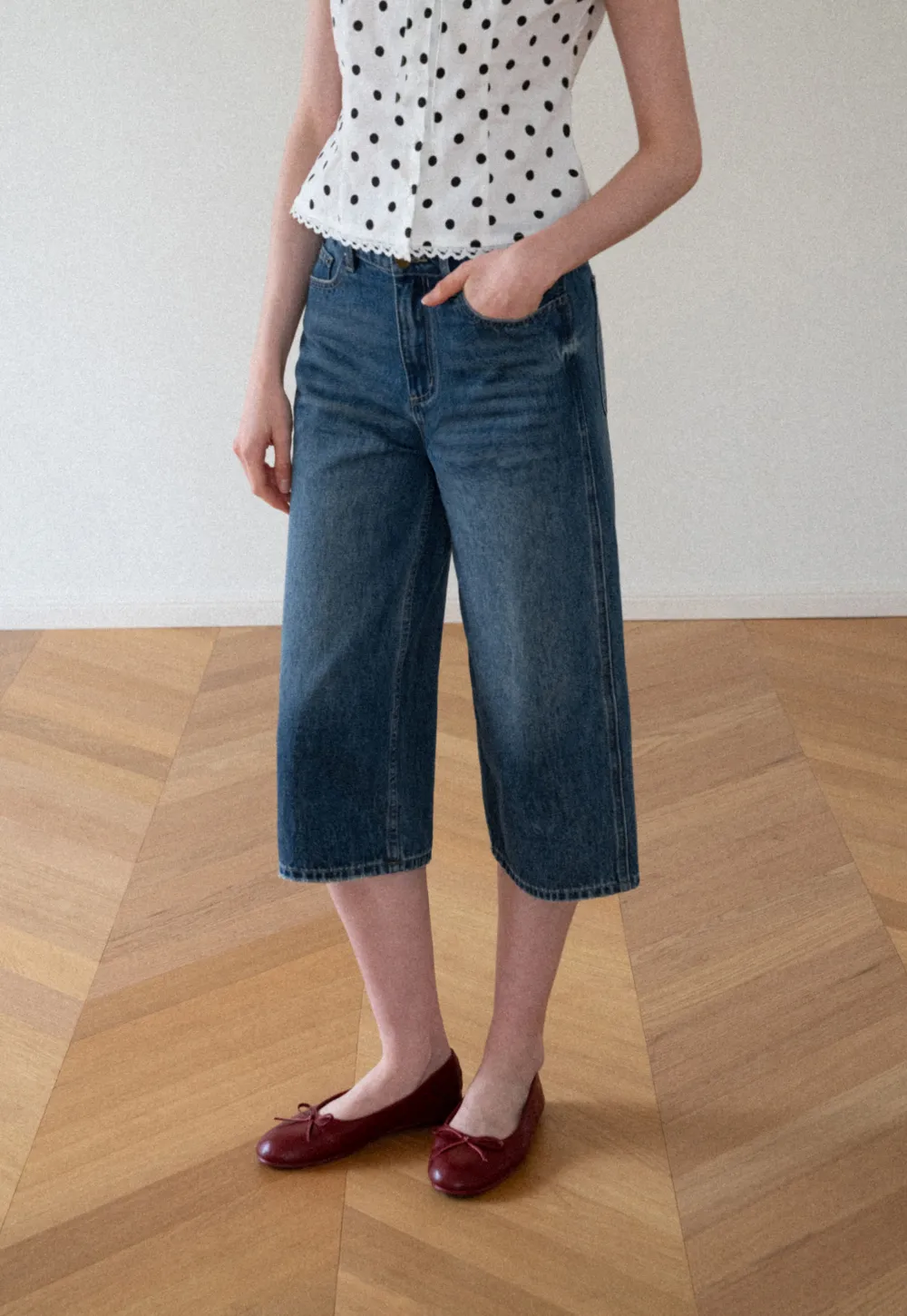 High Waist Cropped Wide Leg Denim Pants