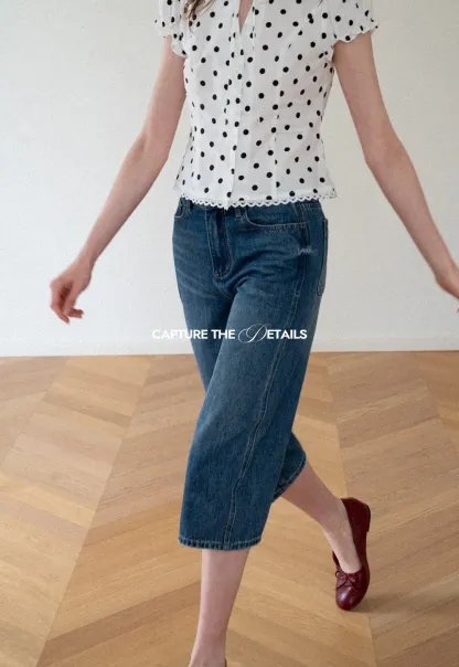High Waist Cropped Wide Leg Denim Pants