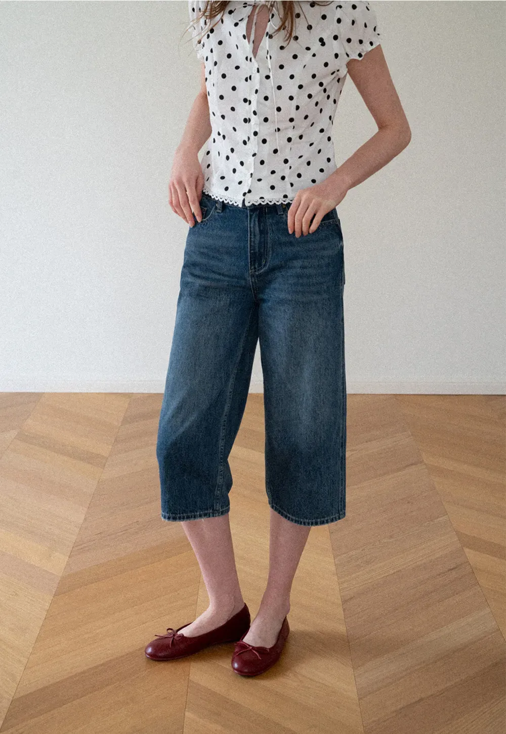 High Waist Cropped Wide Leg Denim Pants