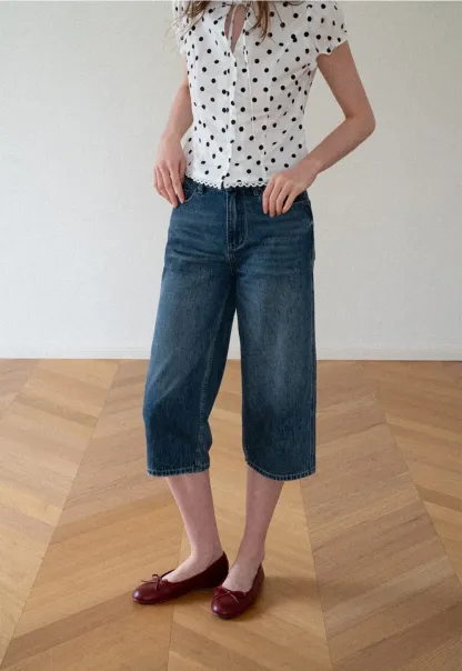 High Waist Cropped Wide Leg Denim Pants