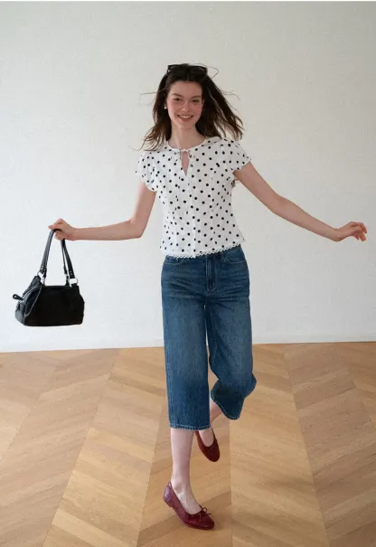 High Waist Cropped Wide Leg Denim Pants
