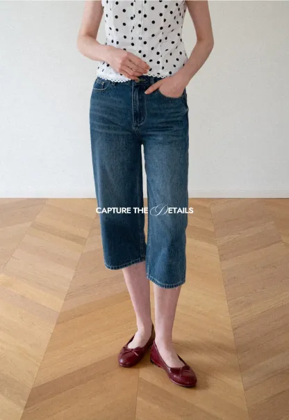High Waist Cropped Wide Leg Denim Pants