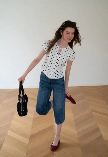 High Waist Cropped Wide Leg Denim Pants