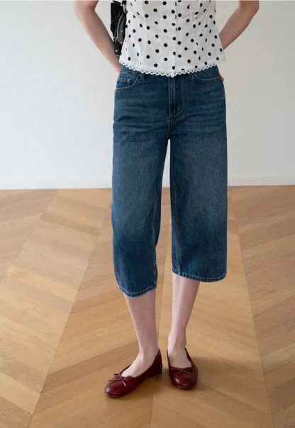 High Waist Cropped Wide Leg Denim Pants