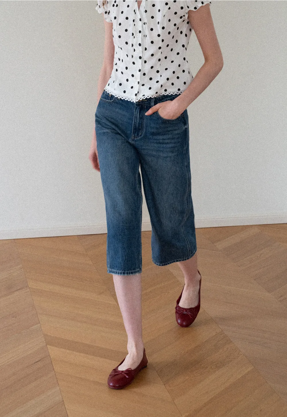 High Waist Cropped Wide Leg Denim Pants