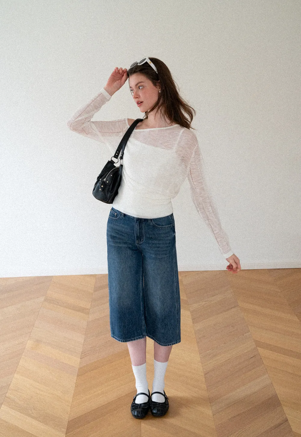 High Waist Cropped Wide Leg Denim Pants