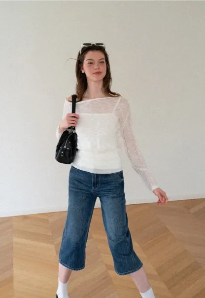 High Waist Cropped Wide Leg Denim Pants