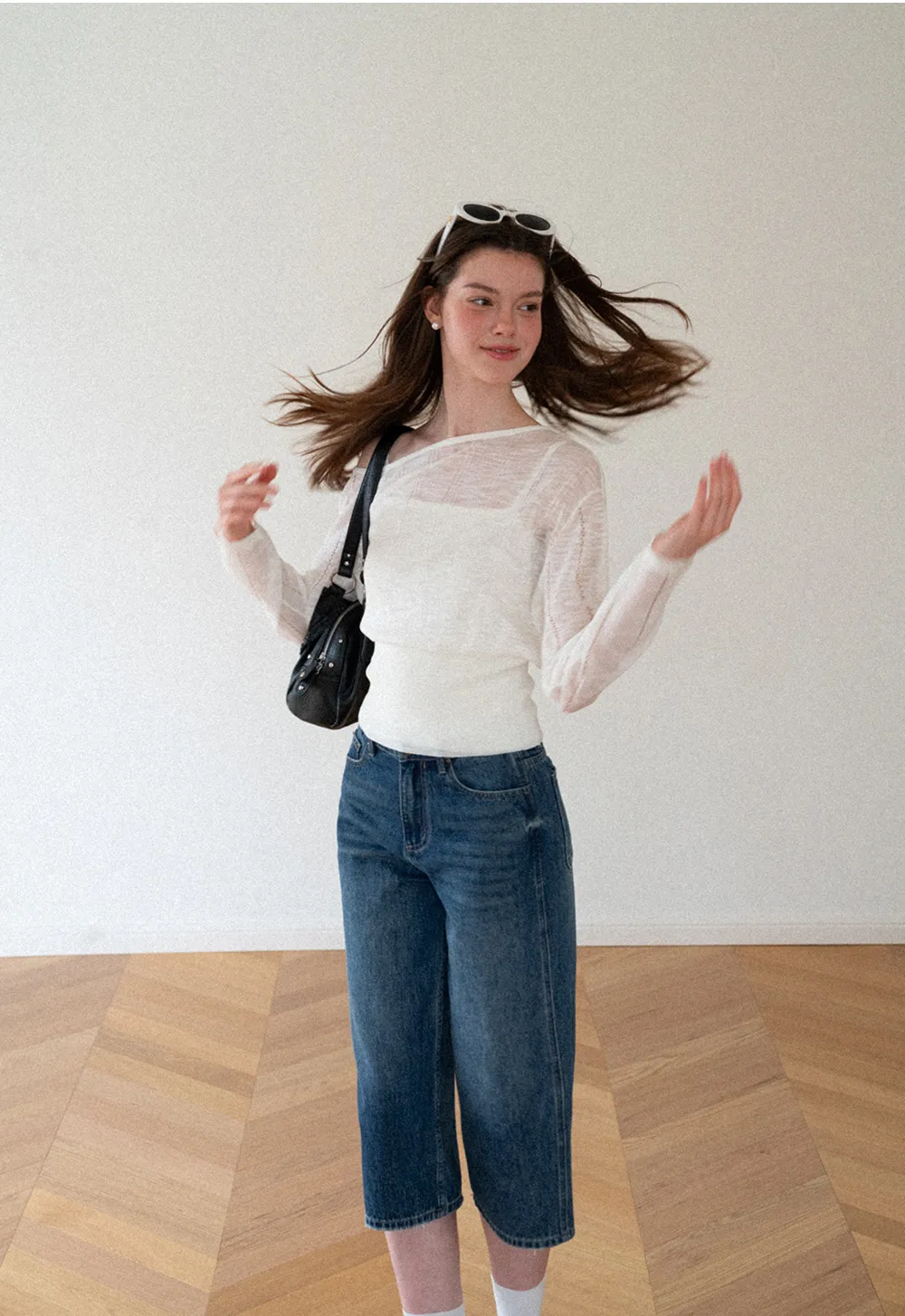 High Waist Cropped Wide Leg Denim Pants