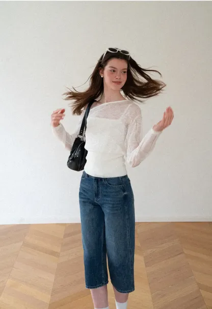 High Waist Cropped Wide Leg Denim Pants