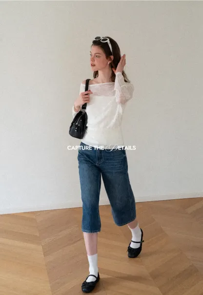 High Waist Cropped Wide Leg Denim Pants