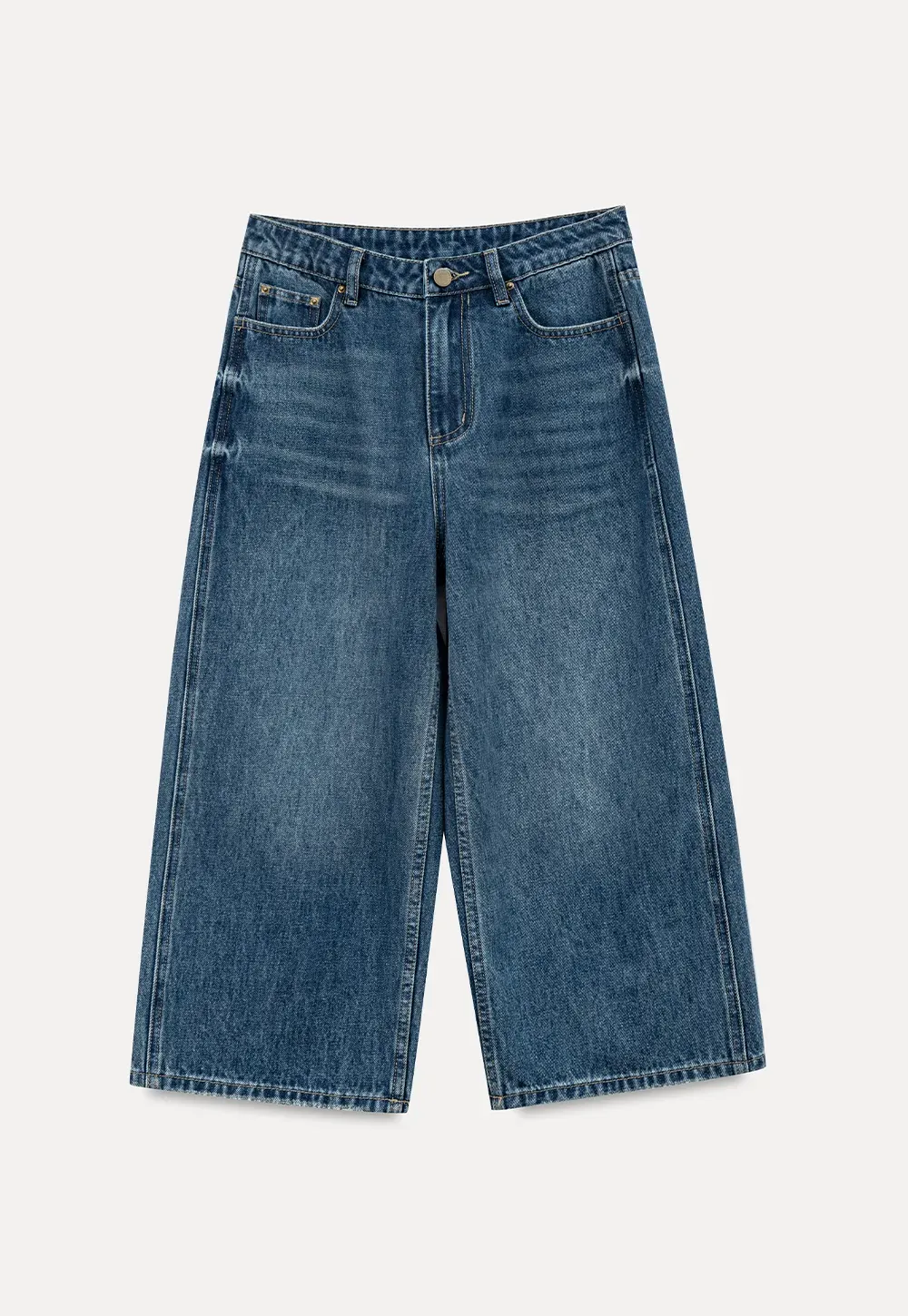 High Waist Cropped Wide Leg Denim Pants