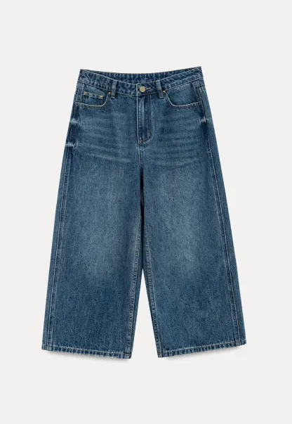 High Waist Cropped Wide Leg Denim Pants
