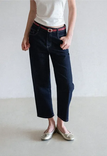 High Waist Straight Cut Cropped Jeans