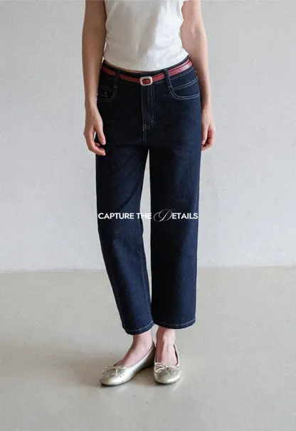 High Waist Straight Cut Cropped Jeans