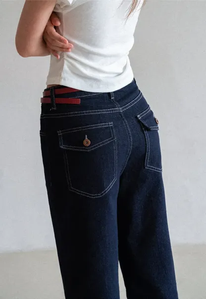High Waist Straight Cut Cropped Jeans