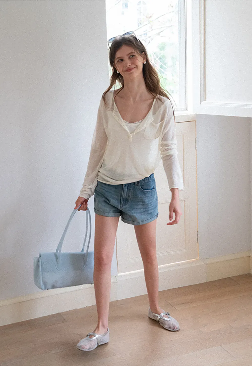 High Waist Cuffed Denim Shorts