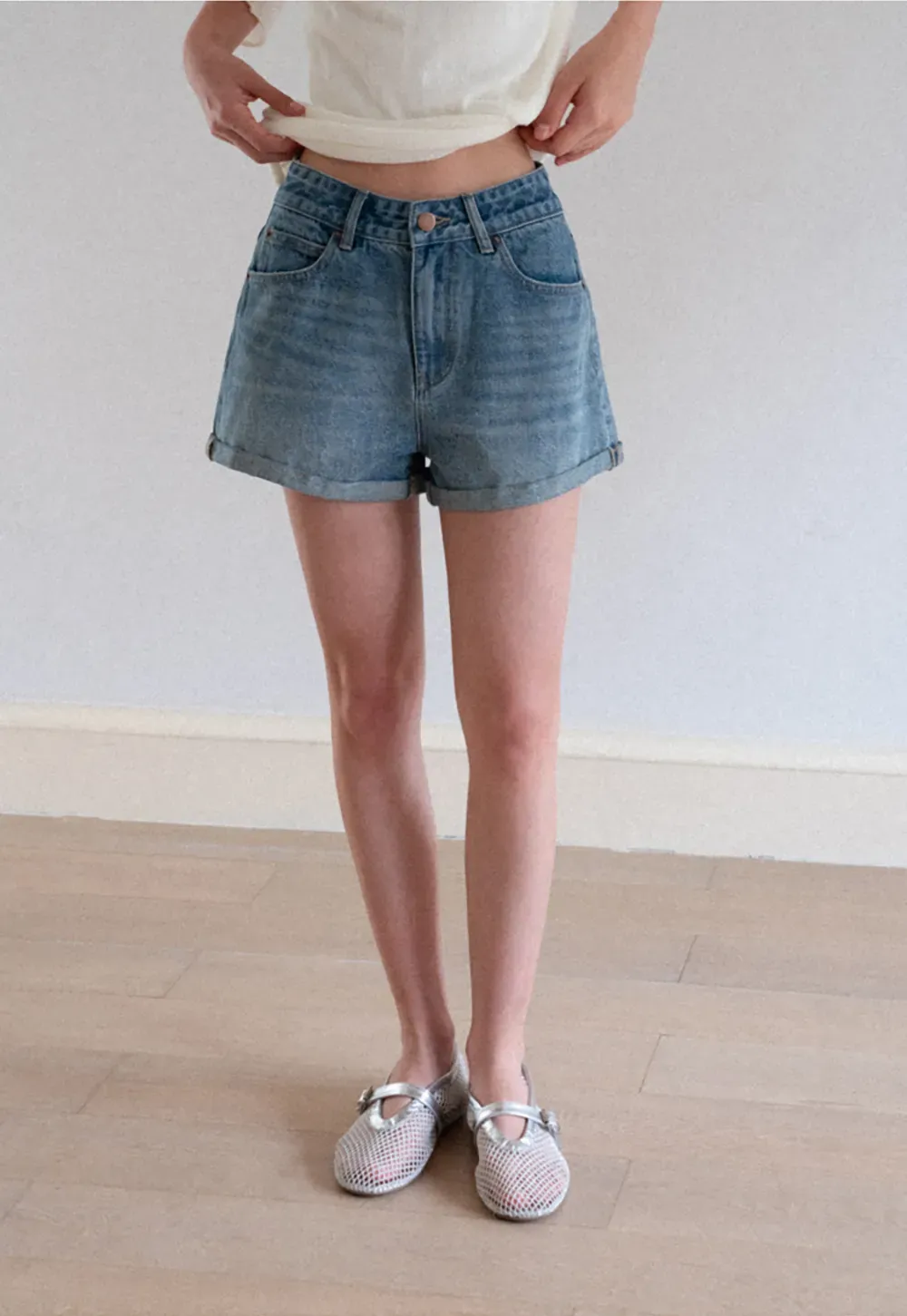 High Waist Cuffed Denim Shorts