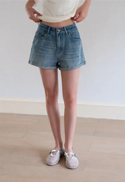 High Waist Cuffed Denim Shorts