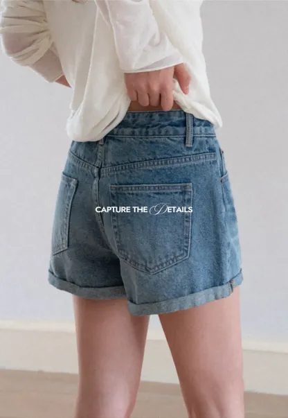 High Waist Cuffed Denim Shorts