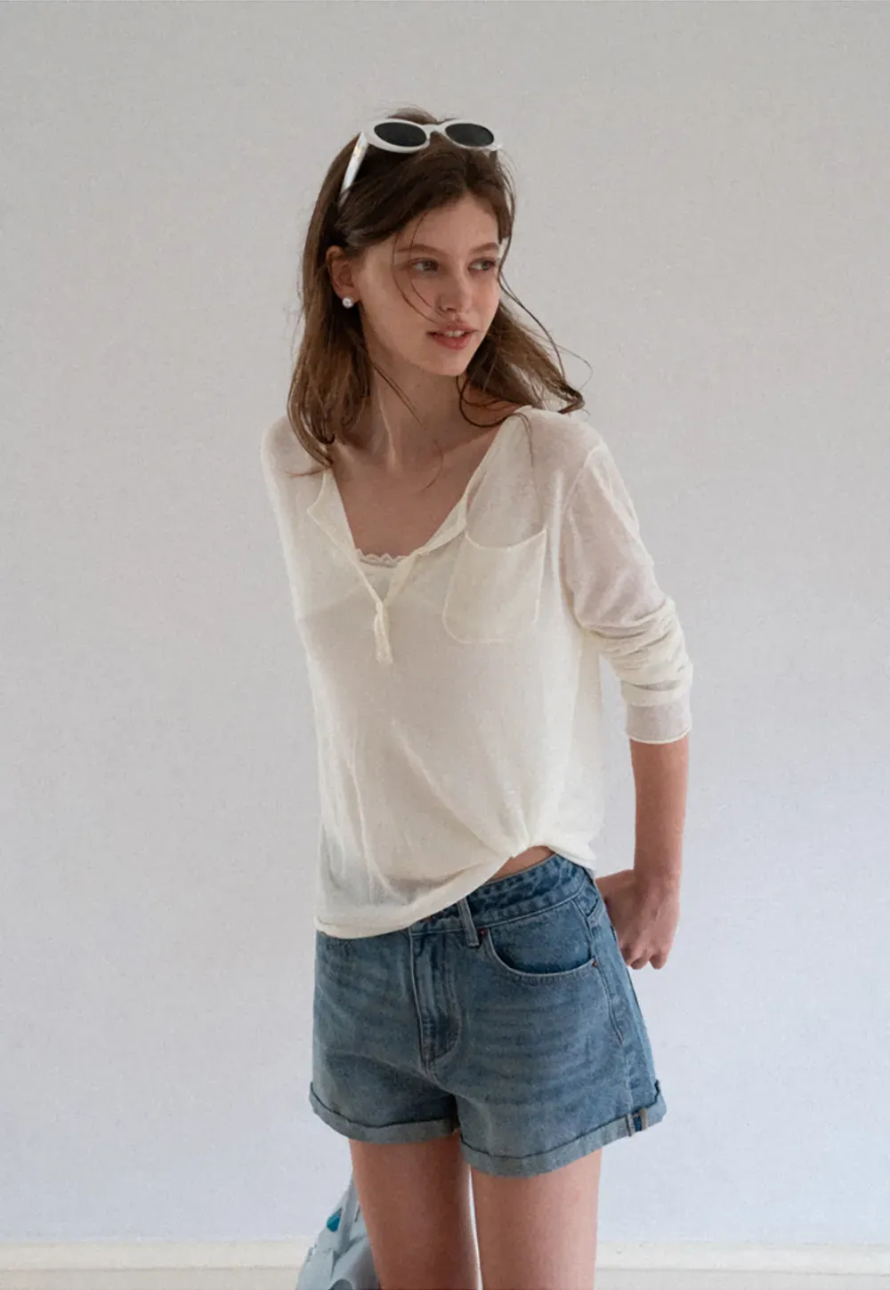 High Waist Cuffed Denim Shorts
