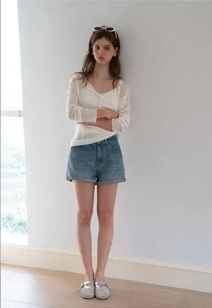 High Waist Cuffed Denim Shorts