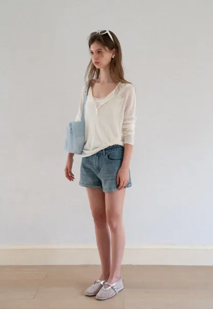 High Waist Cuffed Denim Shorts