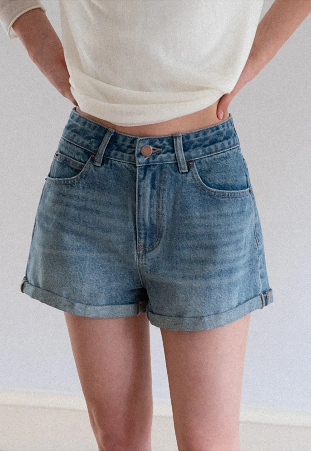 High Waist Cuffed Denim Shorts