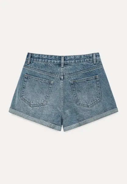 High Waist Cuffed Denim Shorts