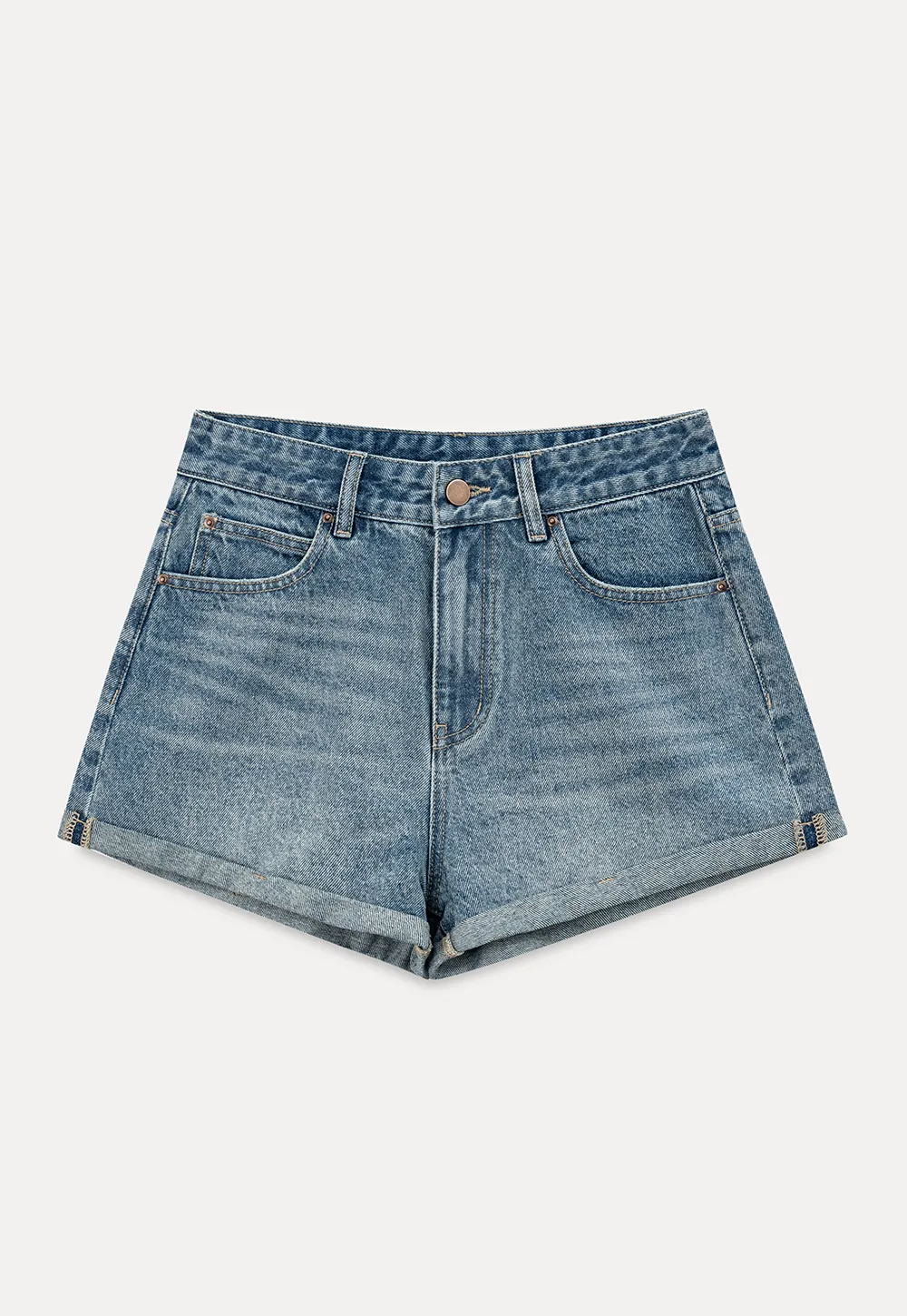 High Waist Cuffed Denim Shorts