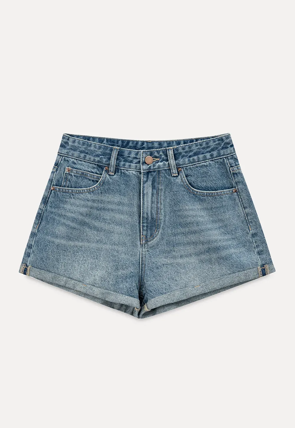 High Waist Cuffed Denim Shorts